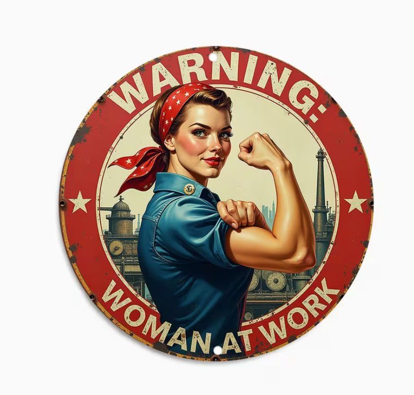 Insegne: Schild Vintage "Warning Womant at work" – Nuovo e nell'imballaggio originale da Gerlafingen venduto da Tsuru 2