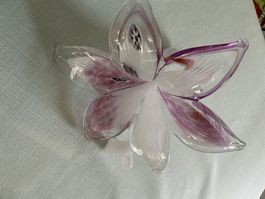 Glasblumenobjekt Murano Lila Weiss gross