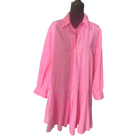 PINK COTTON MIDI SHIRT DRESS FOR SPRING