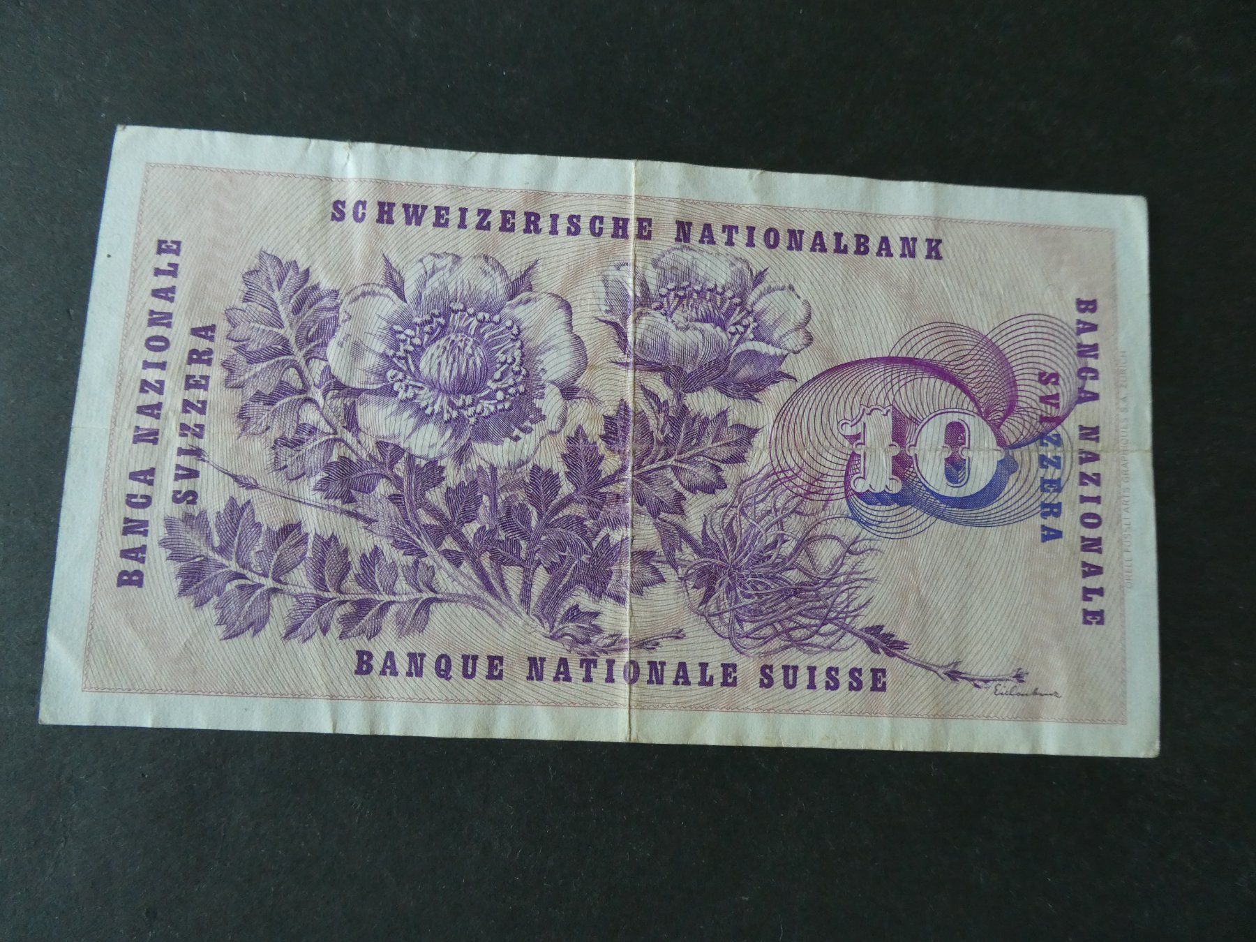Banknoten: Schweiz 1977, 10 Franken – Gebraucht aus Hinterforst von Rohusri 1