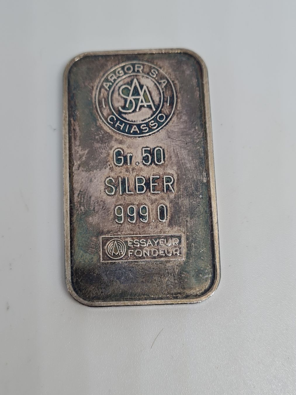 Metalli preziosi: 50 Gramm Silberbarren - 999.0 – Usato da Delémont venduto da Godeau25