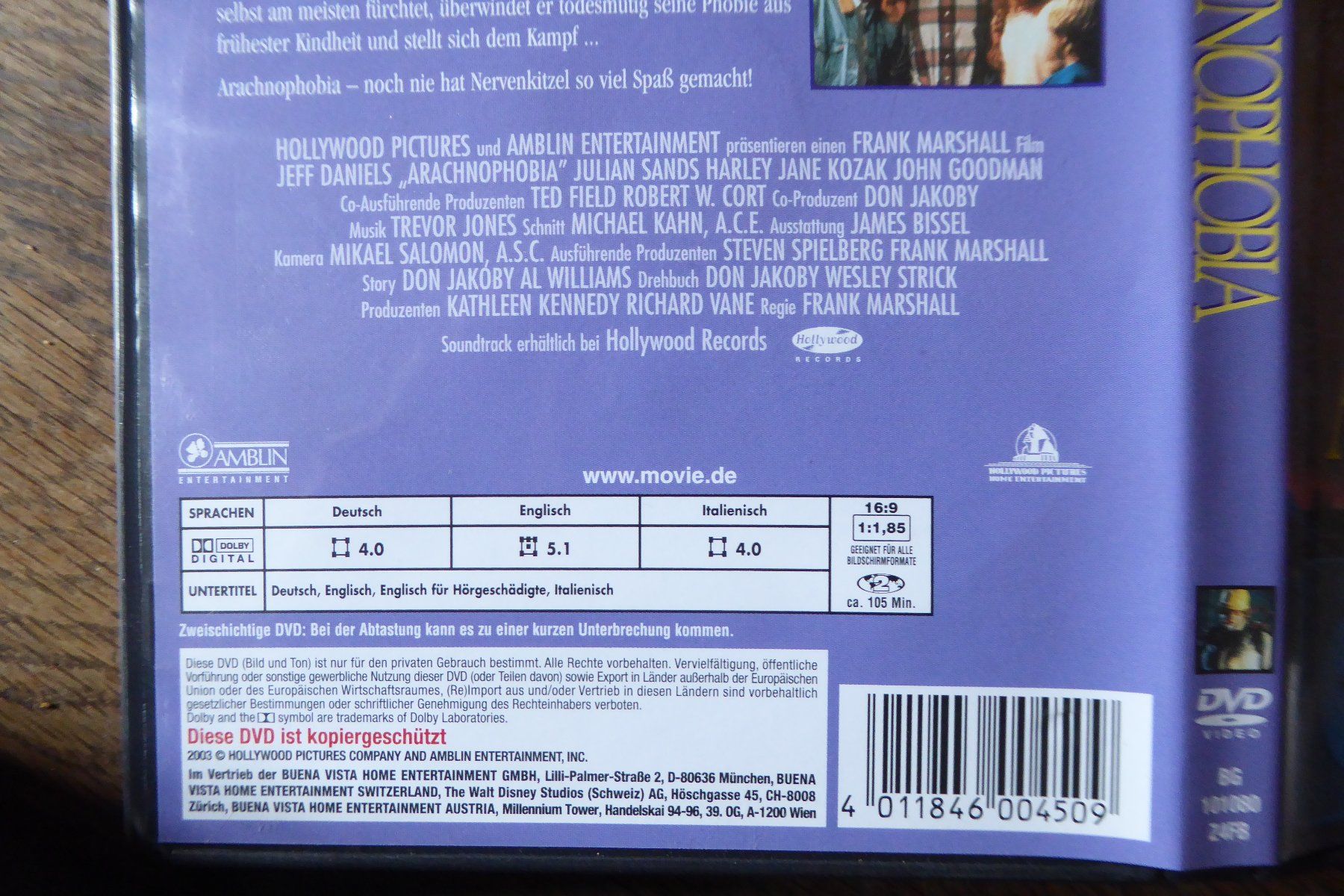Tutti i DVDs: DVD Arachnophobia – Usato da Allschwil venduto da Summelsarium 2