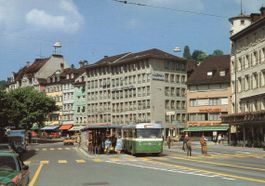 St. Gallen Marktplatz mit Bus.