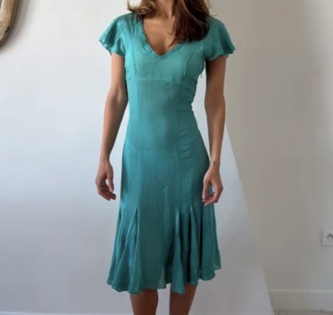 Robes: blau türkises Sommerkleid aus Seide – Neuf (Voir description) à Zürich par cathrin14