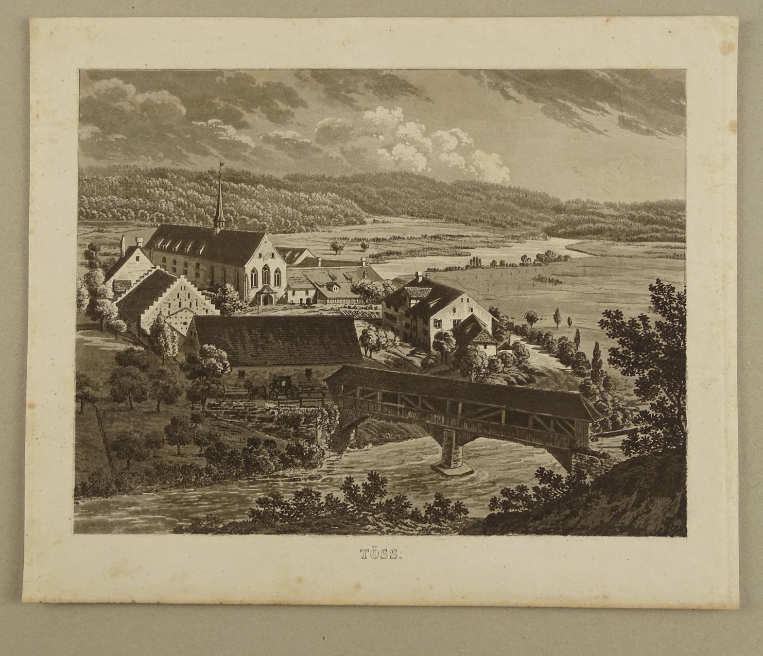 Incisioni: TÖSS, WINTERTHUR, AQUATINTA 1845 – Usato da Grüningen venduto da Kartensammler