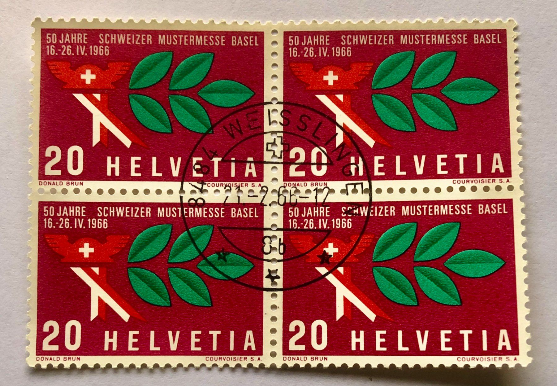 Tutti i francobolli: 4er Block Nr.440 Stempelt Weisslingen 1966   – Usato da Aarau venduto da Billa007
