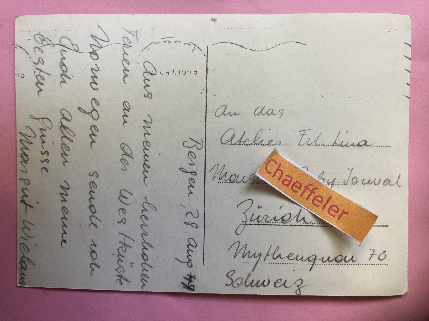 Cartoline postali: 1947 Berger. Torvet. – Usato da Zürich venduto da Chaeffeler 1