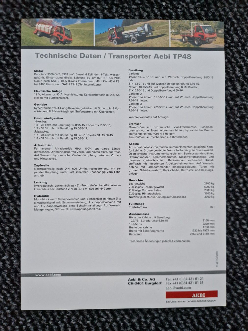 Aebi Trattori: Original Prospekt Aebi Transporter TP48 – Usato da Dürnten venduto da Bachtel84 1