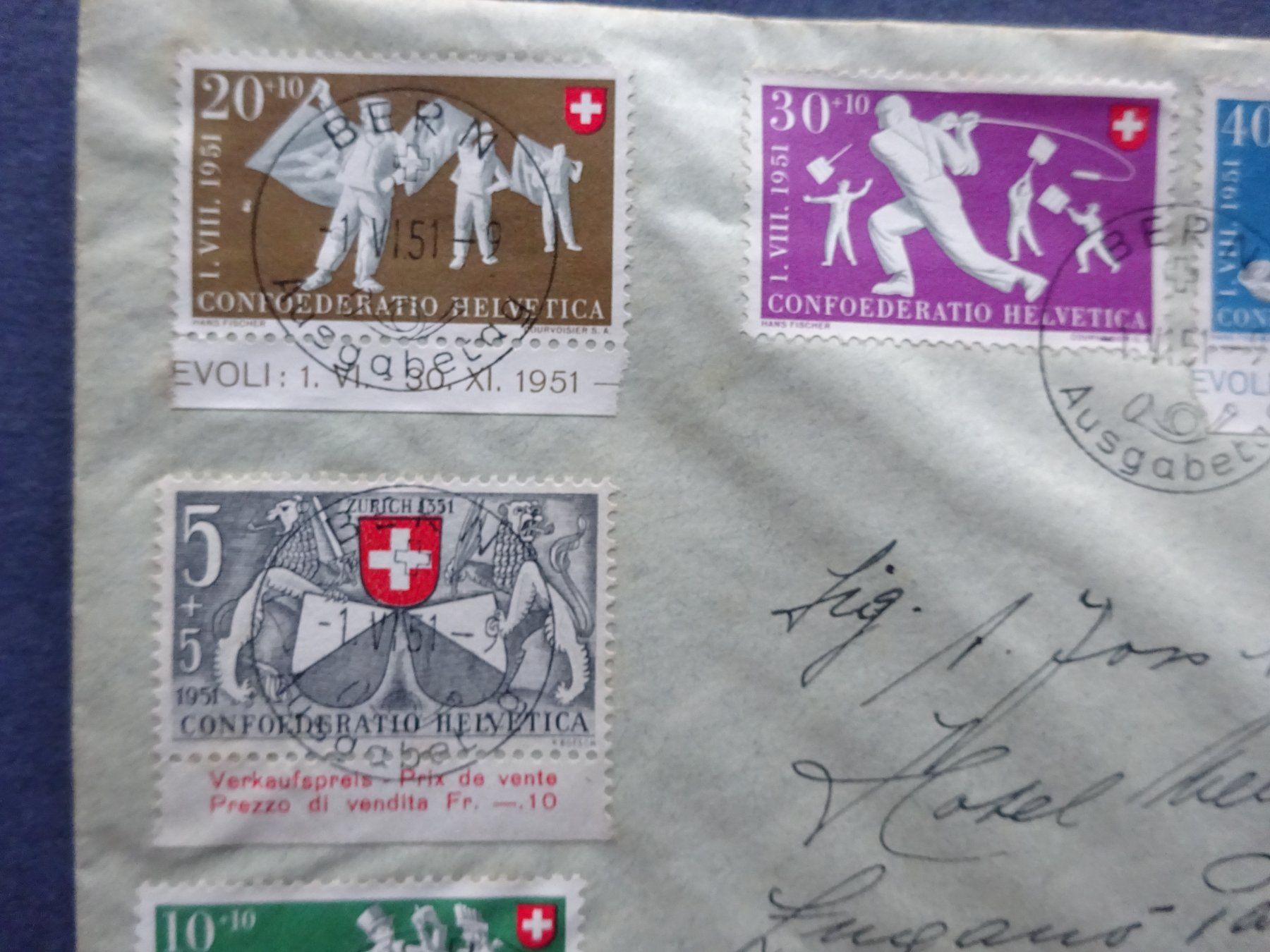 Tutti i francobolli: 1951 Pro Patria FDC 3 x ET-Voll BERN – Usato da Appenzell-Steinegg venduto da adi1975 1