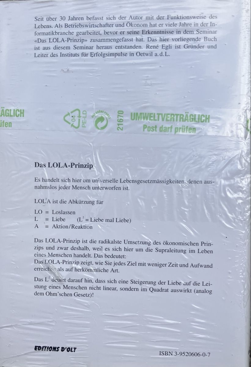 Bücher: Das LOLA-Prinzip / René Egli – Neu und originalverpackt aus Wädenswil von Messervice 1