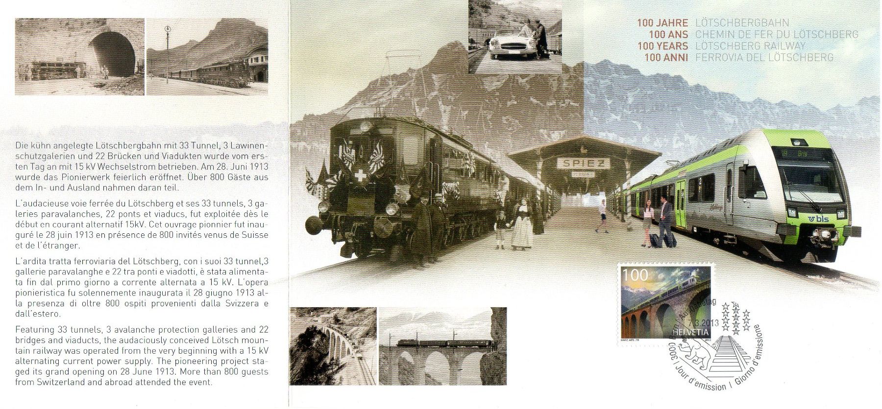 Tutti i francobolli: FOLDER 100 J. LÖTSCHBERGBAHN MIT SONDERSTEMPEL - HE176 – Nuovo (secondo la descrizione) da Losone venduto da EM2019 1