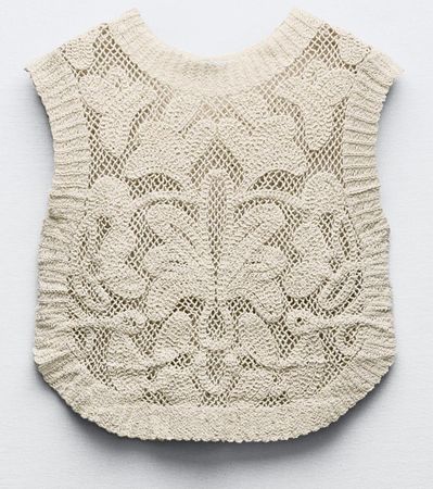 New Zara Gehäkelte beige Gr. M Lochmuster Boho Festival