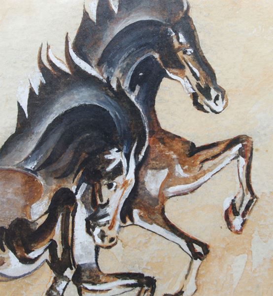Gemälde: signiertes gerahmtes Aquarell Pferde – Gebraucht aus Meggen von Trouvaillen 4