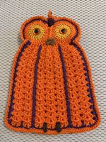 Topflappen Eule, Baumwolle, orange, handegehäkelt