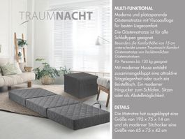 Faltmatratze de Luxe 75x195x14cm Visco Schaumstoff Hellgrau