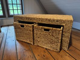 Sitzbank Couchtisch Schrank geflochten mit 2 Schubladen