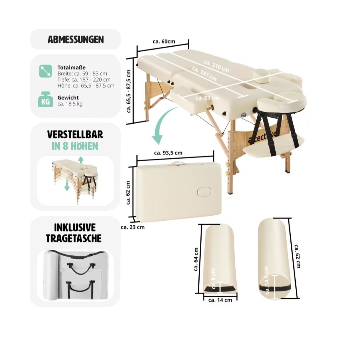TecTake Lettini & sedie per cosmetici: Transportierbare Massageliege Tectake2 – Nuovo (secondo la descrizione) da Füllinsdorf venduto da ben_n2vh 4