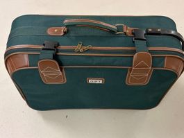 Reisekoffer / Koffer dunkelgrün mit braunem Leder