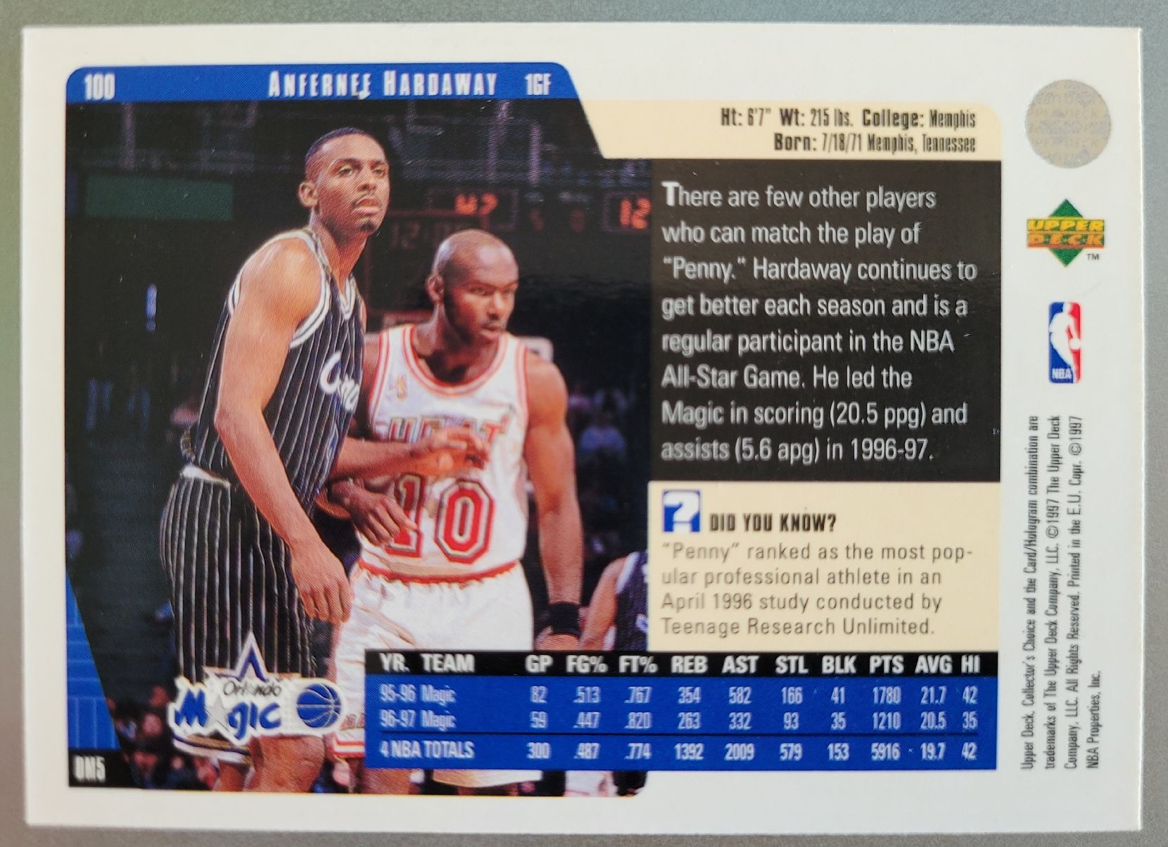 Carte collezionabili: NBA Anfernee Hardaway 1997 Upper Deck #100 Orlando Magic TOP – Nuovo (secondo la descrizione) da Arbon venduto da Wizle 1