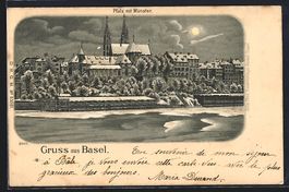 Winter-Lithographie Basel, Pfalz mit M