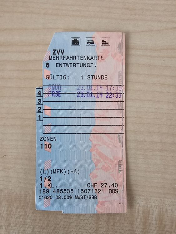 ZVV Mehrfahrtenkarte Zone 110, ideal f. Sammler,Top! (Gebraucht) in ...