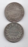 (378) Frankreich, 2 x 5 Francs 1830+1843, Louis, ss