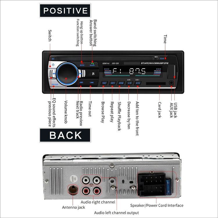 Autoradio 1 Din Bluetooth 5.0 Avec Support Téléphone – Radio FM, éclairage 7 Couleurs, USB/TF/Aux, Pour Voiture