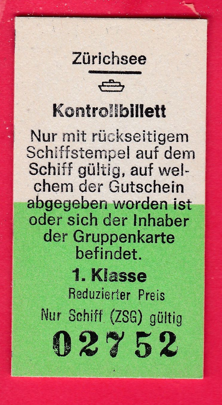 Biglietti: KARTON SCHIFFS-KONTROLLBILLETT, 1.KLASSE, HALBTAX, UNGEBRAUC – Usato da Oberrieden venduto da Gebirgsstelze