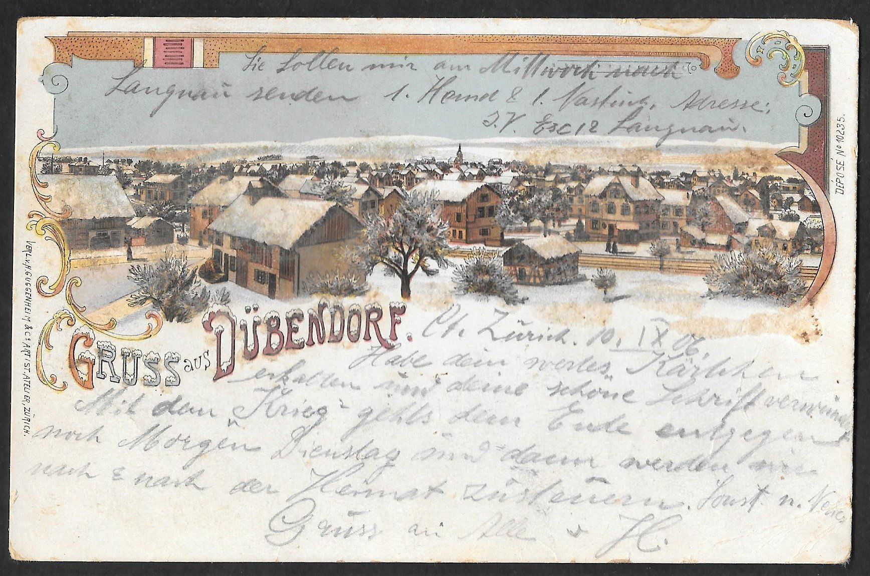 Cartoline postali: Dübendorf farbige Winterlithografie – Usato da Olten venduto da clotaldi