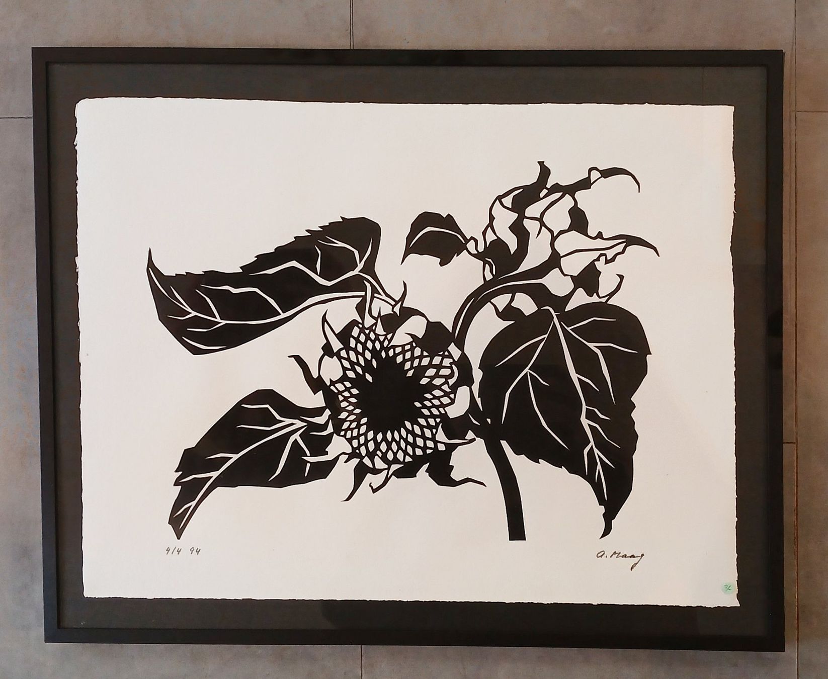 Grafiken & Lithographien: Scherenschnitt Sonnenblume von A. Maag 1994 – Gebraucht aus Zürich von Mr.Dachboden