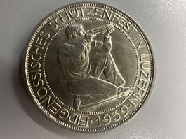 5 Fr. Silber Eidgenössisches  Schützenfest Luzern 1939