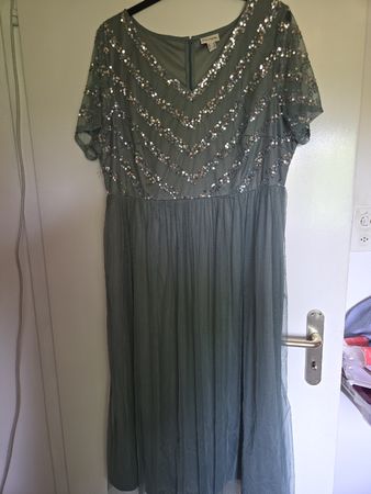 Festliches Maxikleid Rauchpetrol mit Pailletten Gr.52