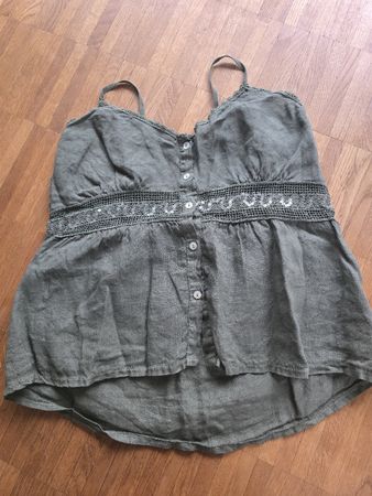 Sommerliches Leinen Top, Olivgrün, One Size, neuwertig
