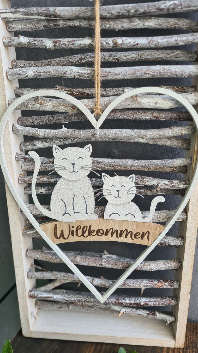 Tutte le decorazioni: Herz gross Willkommen  mit Katzen – Nuovo e nell'imballaggio originale da Böttstein venduto da decodor-angi