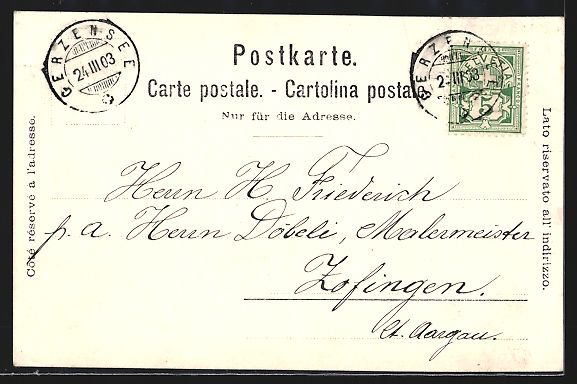 Cartoline postali: Gerzensee, Ortsansicht, Schloss, Hotel K – Usato da Berlin venduto da bartko-reher 1