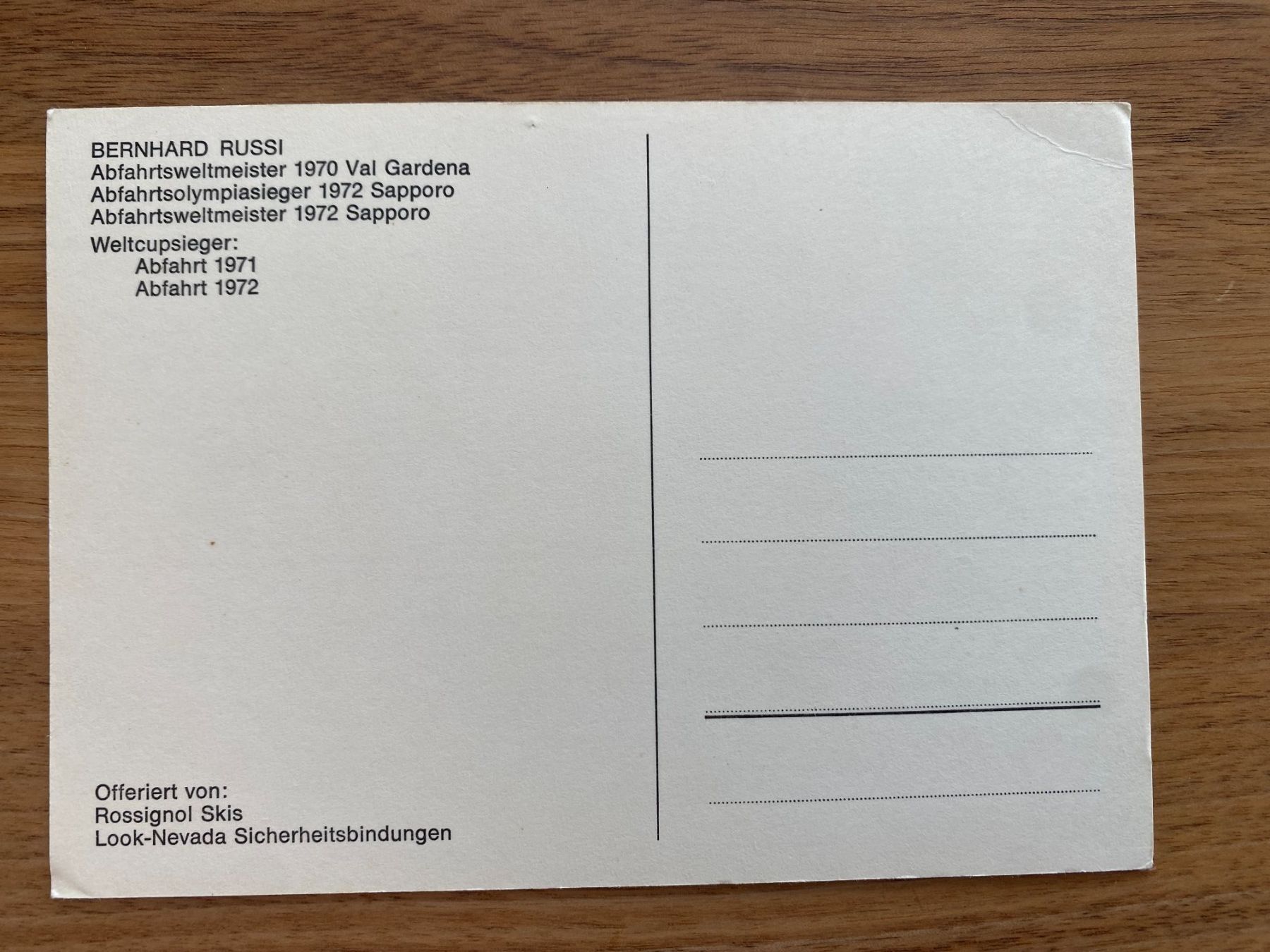 Autographes: Autogrammkarte Bernhard Russi – D'occasion à Unterterzen par bac_287t 1