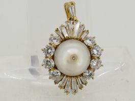 Perlen-Anhänger 18 Kt 6,45 gr Mit 9 Brillanten 13 Diamanten