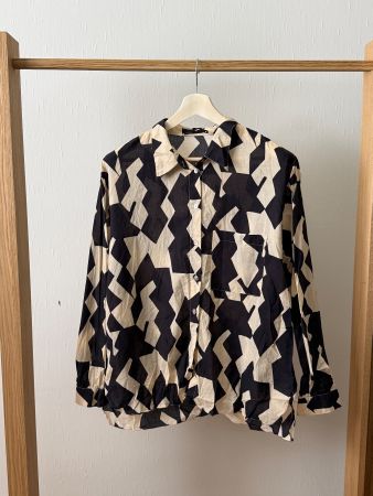 ZARA Baumwollhemd Schwarz-Beige Muster - Gr. XXL