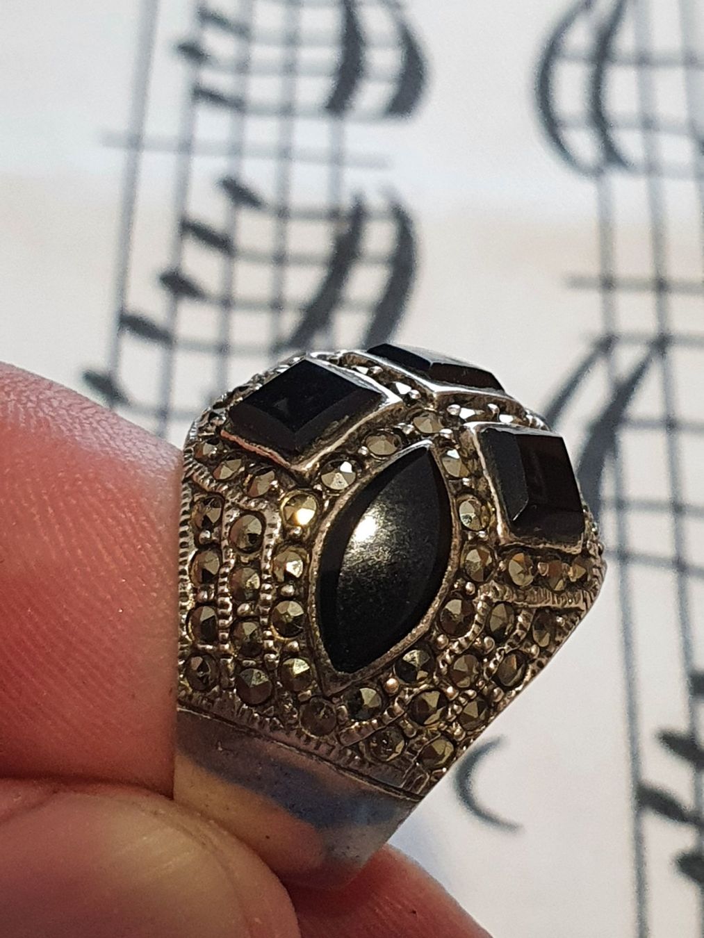 Ringe: Vintage, opulenter 925er Silber Markasiten/Onyx Ring – Gebraucht aus Wohlen AG von palmsprings 3