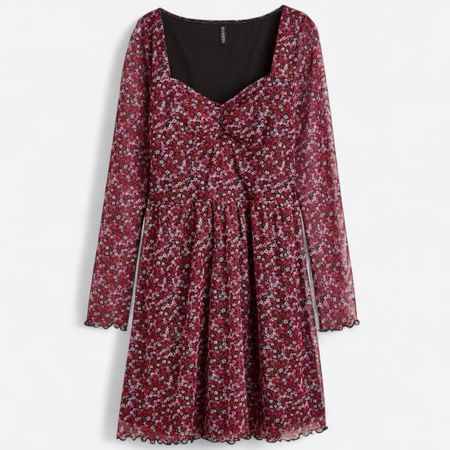 Pink Red Black Floral Mesh Dress