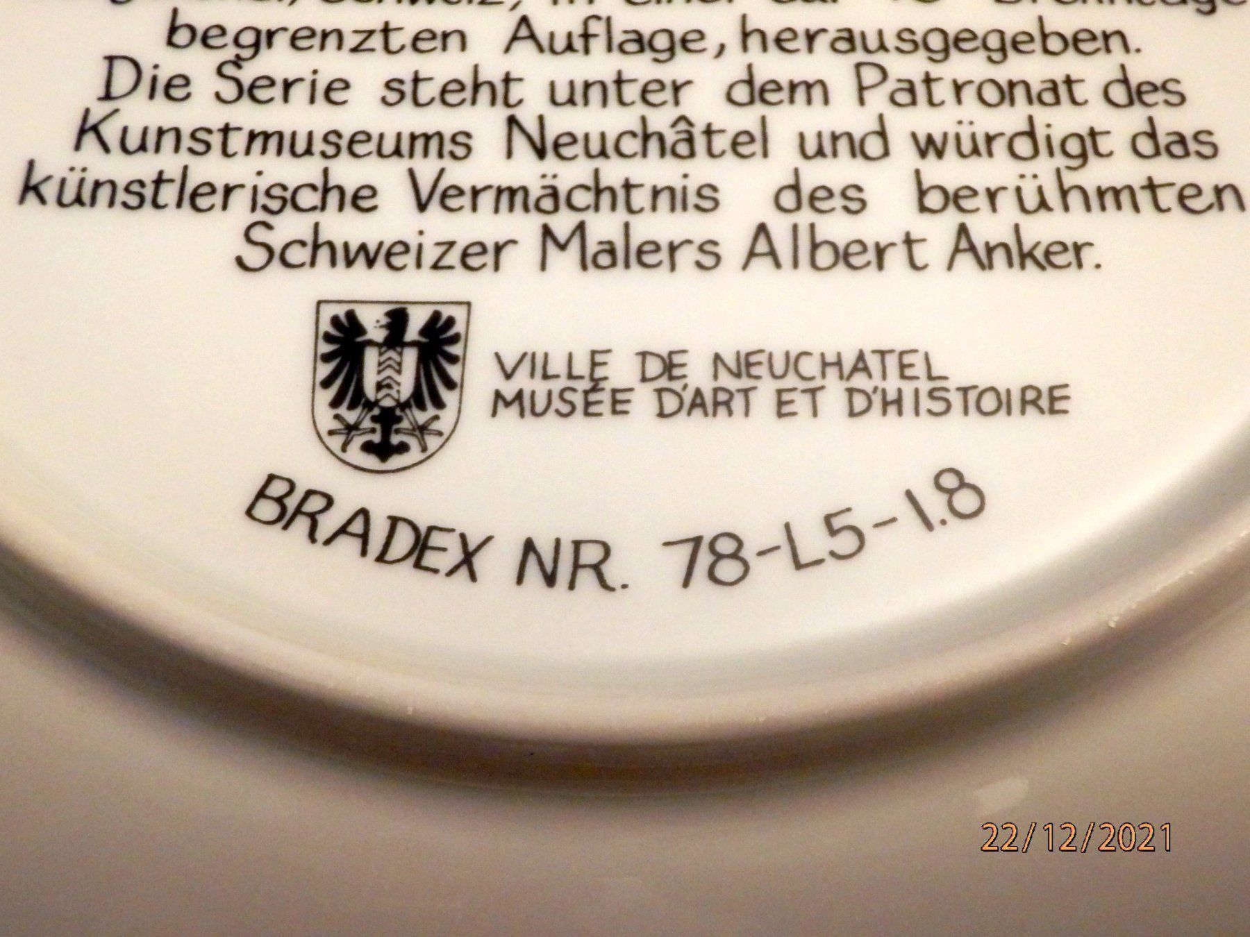 Teller: Albert Anker, Wandteller, Auflage limit. – Neu (gemäss Beschreibung) aus Ueberstorf von dinbau 3