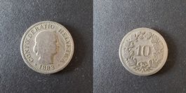 Schweiz 10 Rappen 1883 stark gebraucht - seltener Jahrgang!