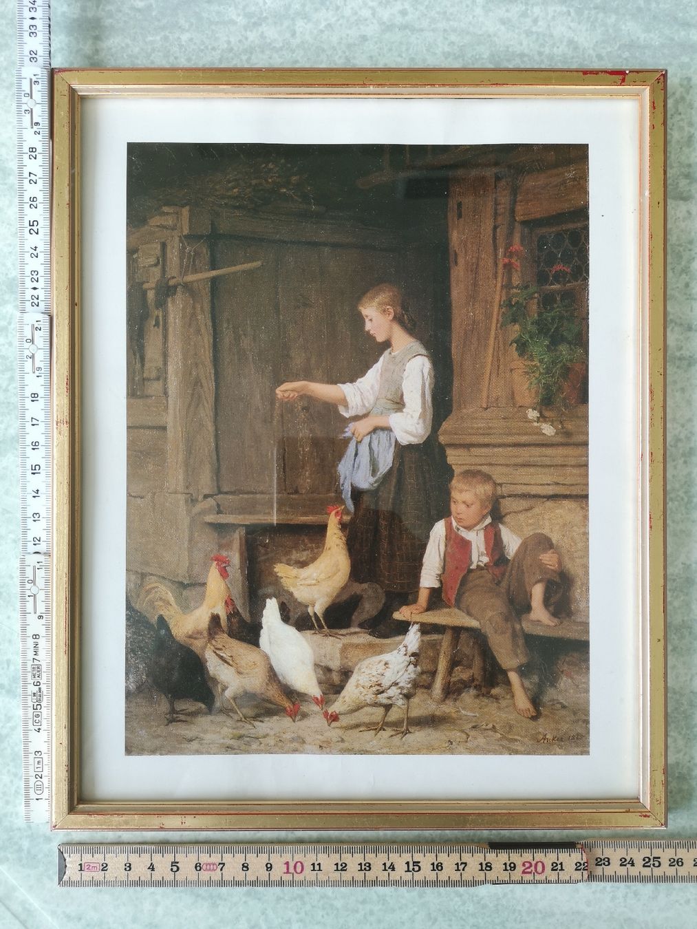 Poster & Bilder: Albert Anker Mädchen Hühnerfütternd 1865 – Gebraucht aus Kleindietwil von wecker21 1