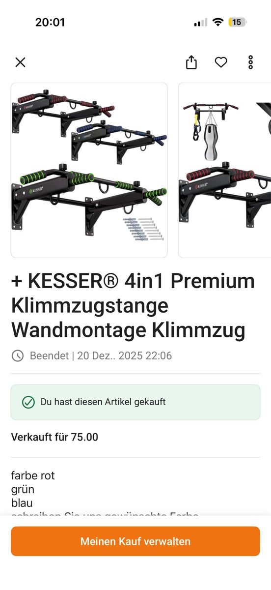 Hometrainer: Klimmstange – Usato da Grabs venduto da MGsavchey