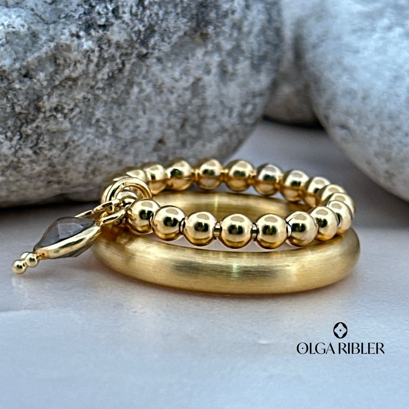 Olga Ribler Anelli: 2er Ring-Set mit Rauchquarz Charm, Grösse 60 – Nuovo (secondo la descrizione) da Luzern venduto da byolgaribleroutlet 1