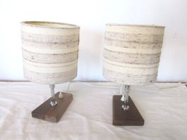 2 Nachttischlampen Holz Metall Stoff