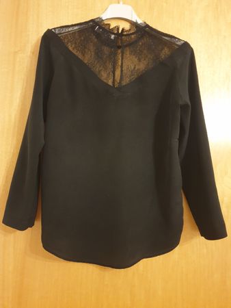 Blouse Sandro, S/36, noire, soie et dentelle, très bon état
