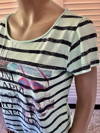 BW-T-Shirt, türkis gestreift mit Print. Gr. 40-42, "sOliver"