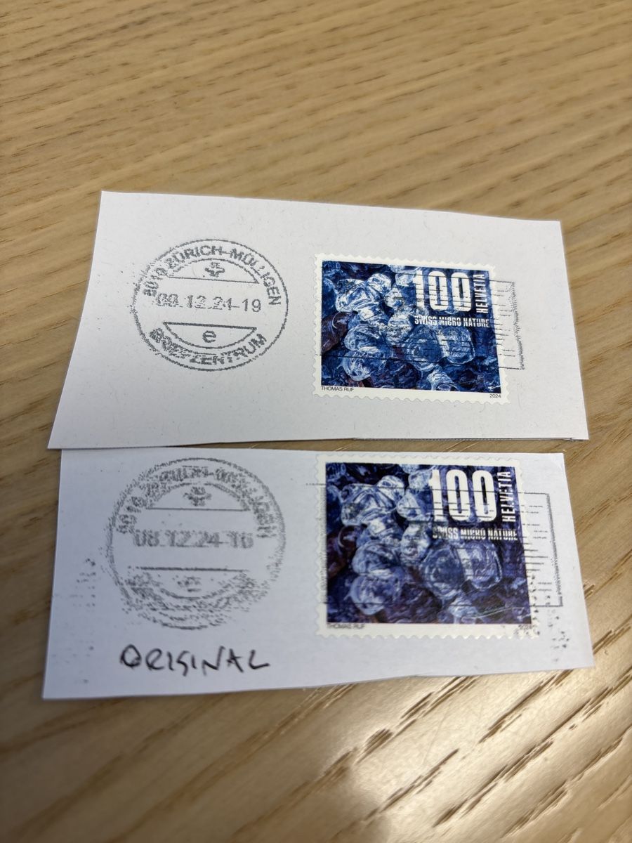 Alle Briefmarken: Schweizer Briefmarke 2024 mit Farbveränderung (Hellblau) – Gebraucht aus Zürich von b.fabio