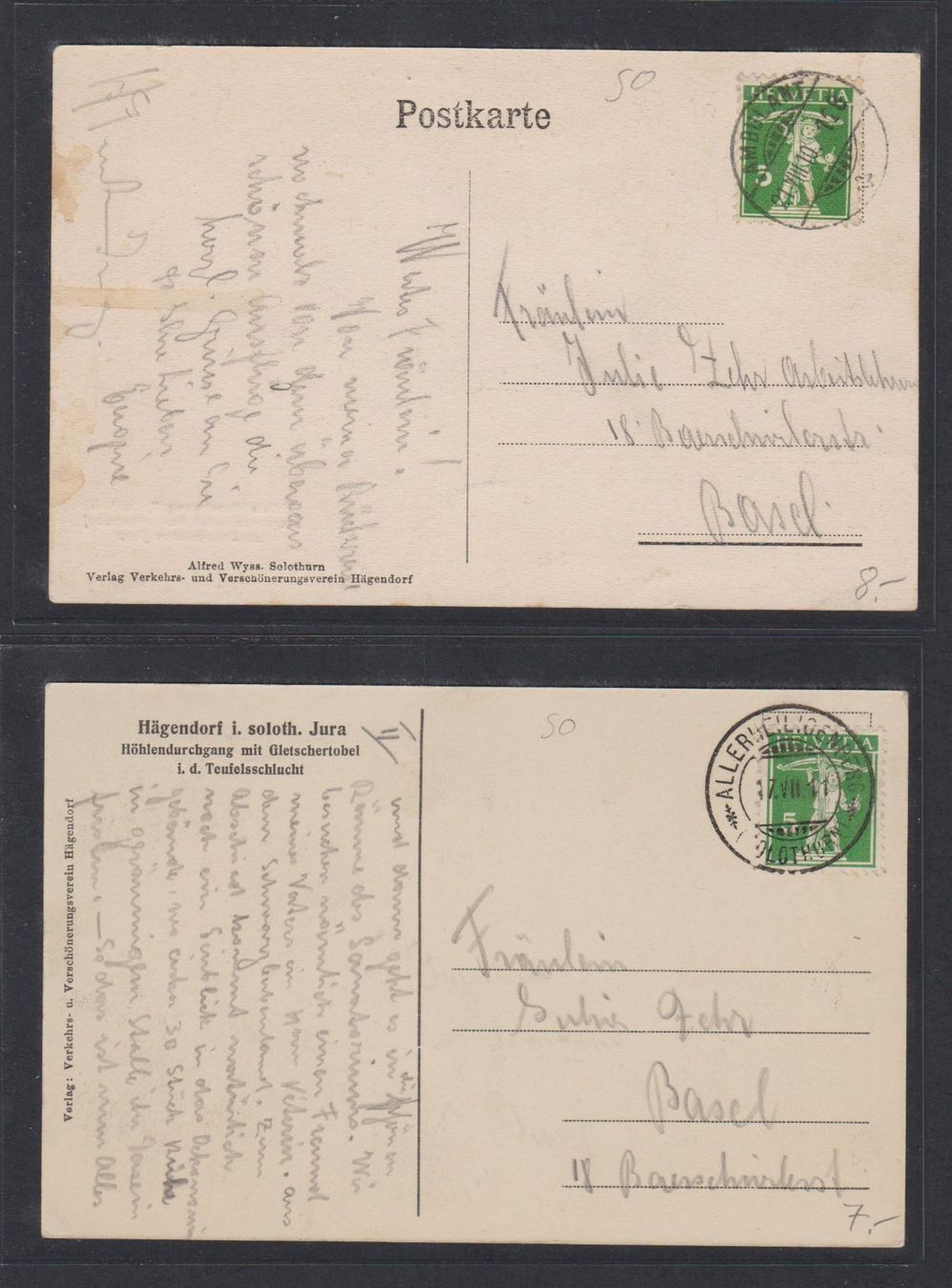 Cartoline postali: Hägendorf  Teufelsschlucht   :   4 alte Ansichtskarten 1910 – Usato da Vitznau venduto da Ropaku 1